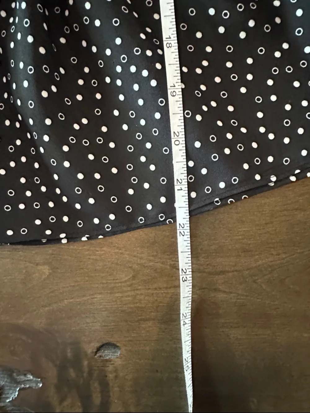 Smocked Peplum Long-Sleeve Top in Black with White Dot Print Size S